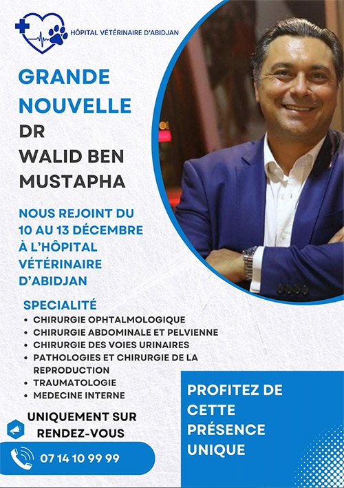 Dr Walid Ben Mustapha nous rejoint du 10 au 13 décembre à l'HVA